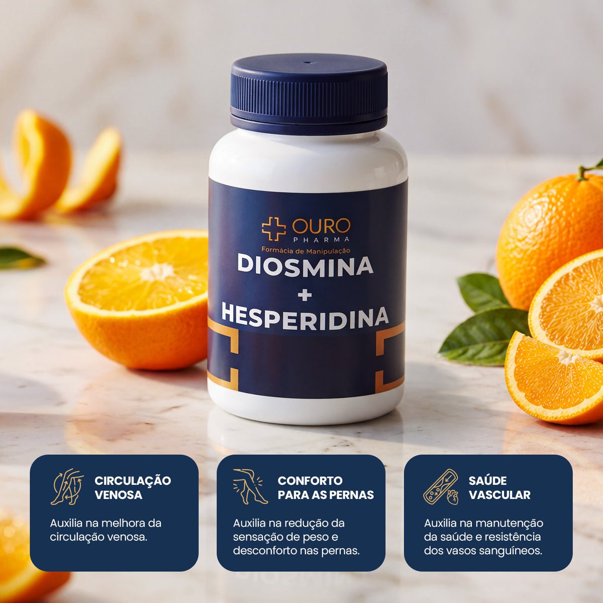 Diosmina 450mg + Hesperidina 50mg - 60 ou 120 cápsulas - Ouro Pharma – Farmácia de Manipulação