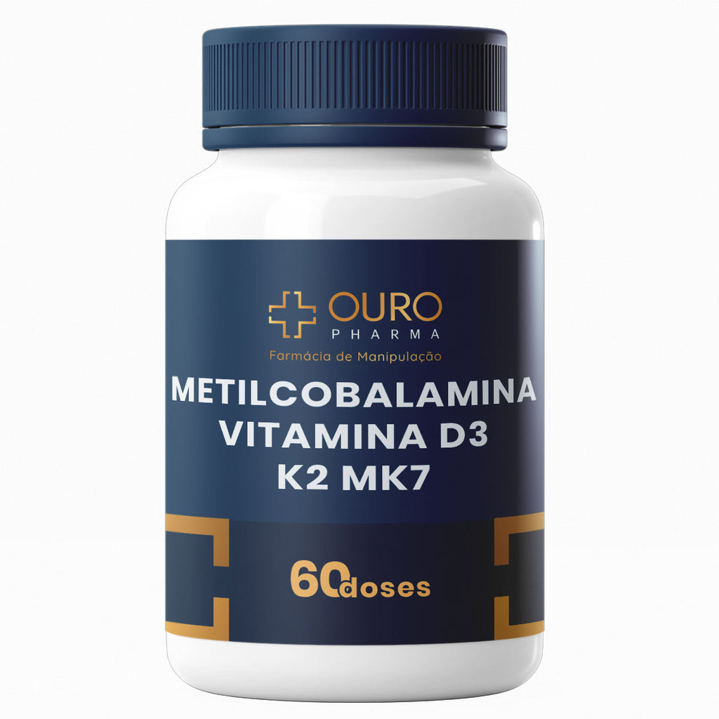 Vitamina B12 (metilcobalamina) 500mcg + Vitamina D3 10.000UI + Vitamina K2MK7 150mcg - 30 ou 60 cápsulas - Ouro Pharma - Farmácia de Manipulação