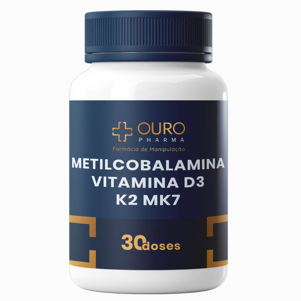 Vitamina B12 (metilcobalamina) 500mcg + Vitamina D3 10.000UI + Vitamina K2MK7 150mcg - 30 ou 60 cápsulas - Ouro Pharma - Farmácia de Manipulação